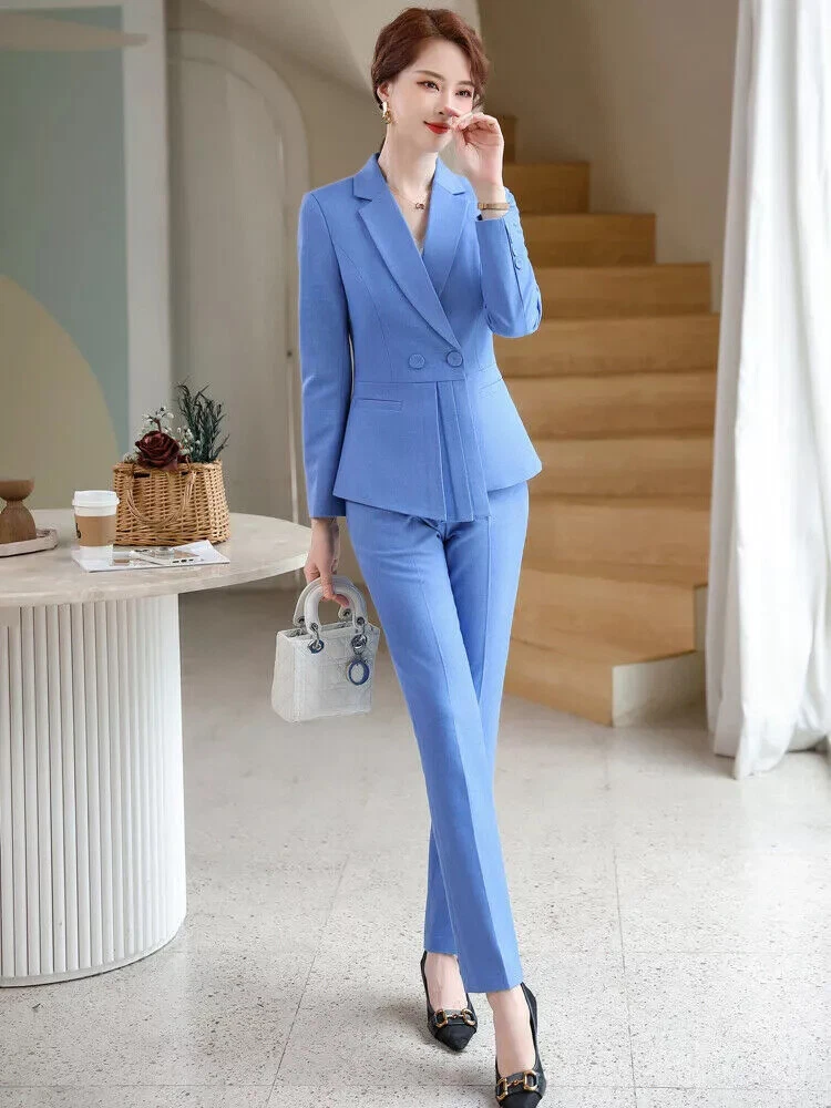 Traje Completo Mujer Oficina Chaqueta Pantalones Mangas Slim Fit
