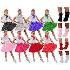 SHORT POLKA DOT SKIRT SCARF & BOBBY SOCKS ROCK N ROLL 1950'S FANCY DRESS COSTUME