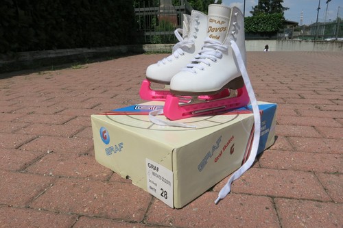 PATTINI GHIACCIO CON PARALAMA BIANCHI GRAF DAVOS GOLD N° 28 BAMBINA - Foto 2 di 4