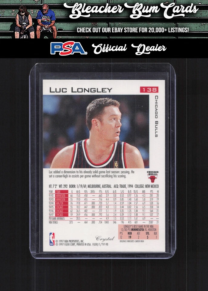 1997-98 Fleer 138 Luc Longley Traditions Crystal - Image 2 of 2