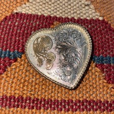 Heart Montana Silversmiths Sterling Silver Plate USA Belt Buckle Vtg 70s