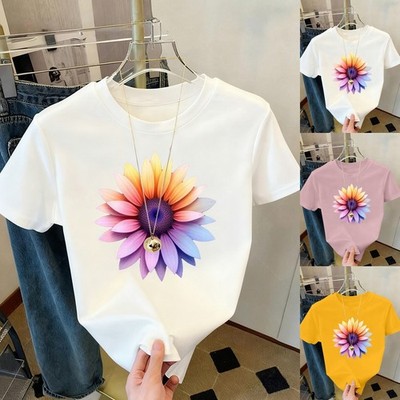 Women's Colorful Sunflower Graphic T-Shirt Cute Casual Short Sleeve Boho Tee Top