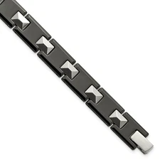 Men's Tungsten & Black Ceramic 10mm Polished Link Bracelet, 8.5 Inch