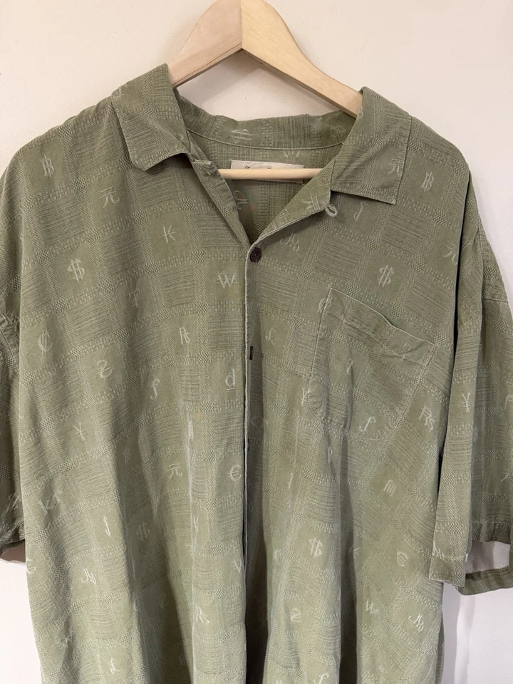 Tommy Bahama Green Vegas “It’s Only Money”Camp Silk Shirt 2XLT Casino Gambling - Image 3 of 4