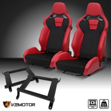 Fits 2003-2009 350Z Fully Reclinable Racing Seats Red PU Black Suede+Brackets