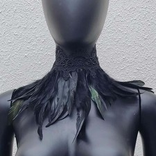 Feather Cape Shawl Gothic Stole Poncho Decoration Props Black Lace Feather