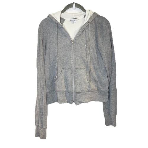 Vintage Y2K Bebe Hoodie Jeweled Zip Up Gray Rhinestone Made In USA Bling *FLAW*
