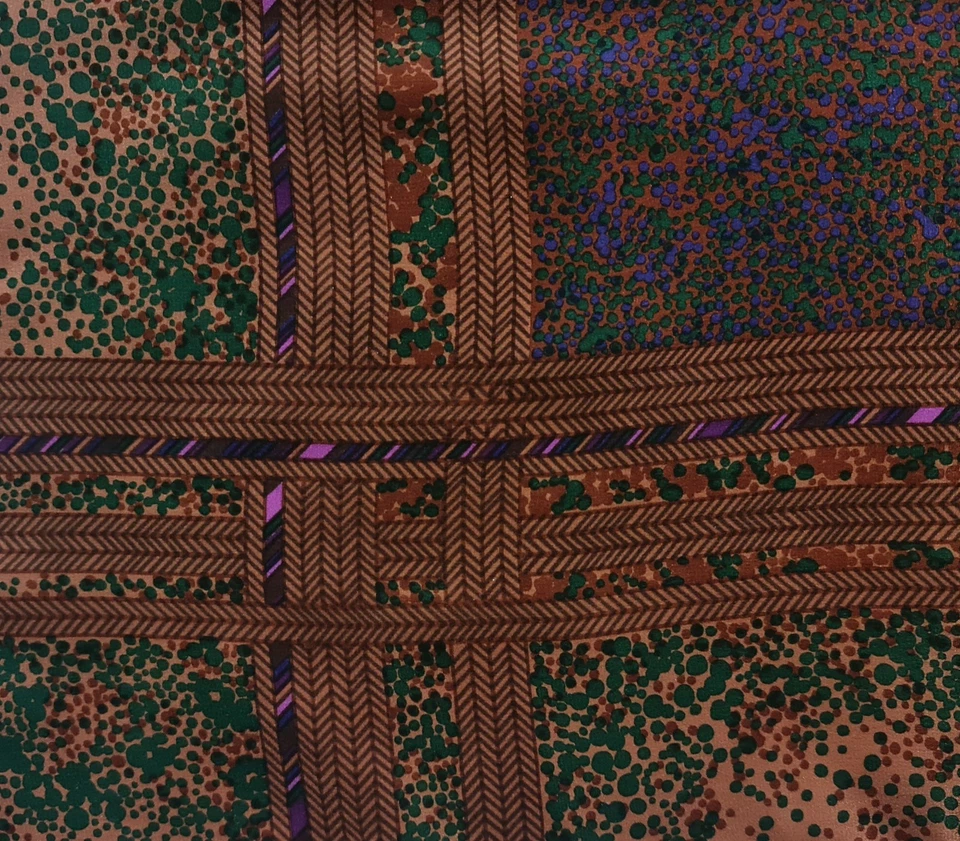 BUFANDA VINTAGE AUTÉNTICO MARCO DE ARTE GEOMÉTRICO MARRÓN VERDE SEDA 30" CUADRADO Foto 3 de 4