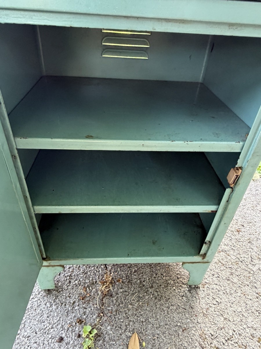 Late 1930'S Original Green Enameled Antique Medical Steel Cabinet