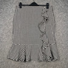 M&S Black & White Gingham Check Skirt Size 14 straight 24in length 