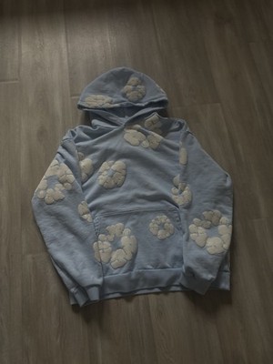 DENIM TEARS Light Blue Floral Embroidered Pullover Hoodie Cotton
