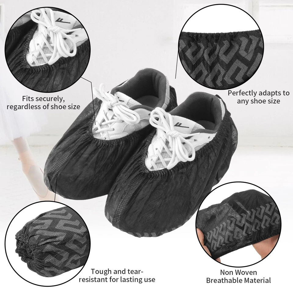 Black 100 Pack Non-Slip Disposable Shoe Covers Premium Boot Protector Booties - Image 3 of 4