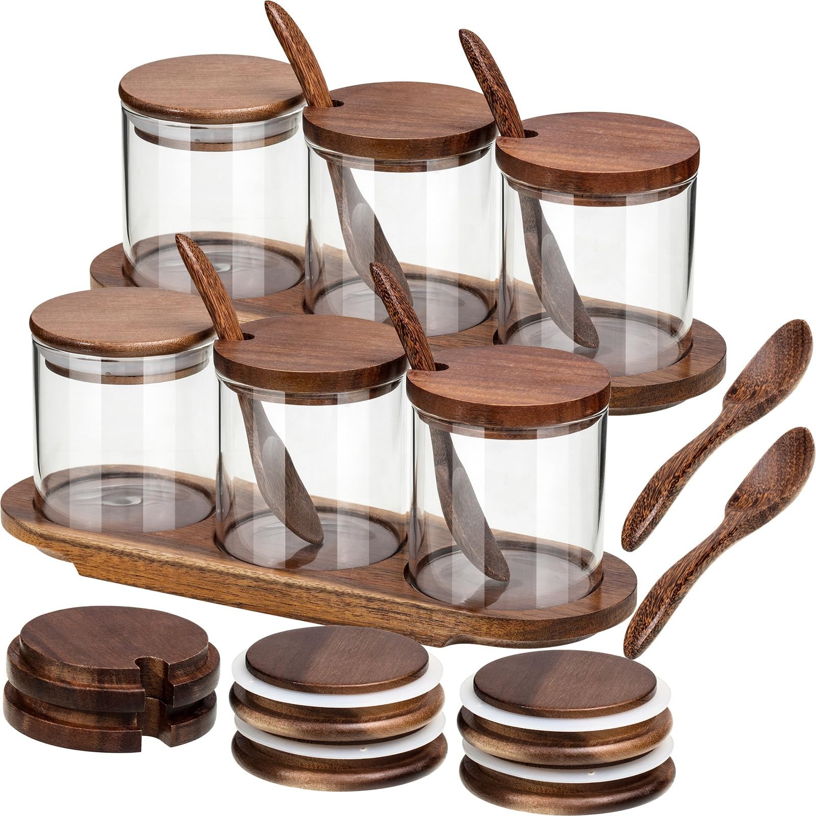 Tessco 2-Piece Glass Condiment Jars with Lids and Spoons for Spices and Seasonings