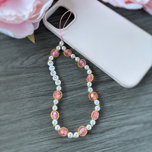 Personalised Mobile Strap Phone Charm Beads Chain Jewelry Crystal Any Name - 第 1/4 張圖片