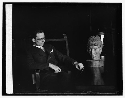 Photo:Woodcarving & Senor Baumbach of Mexican Embassy,4/2/26,April 1926