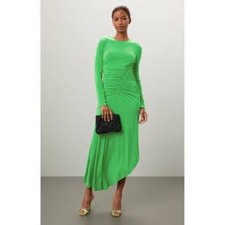 A.L.C. Adeline Maxi Dress Green Ruched Long Sleeve Asymmetrical Women Size S