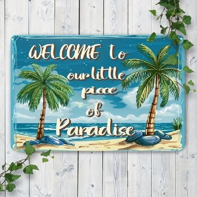 Blechschild Welcome to our little piece of Paradise Vintage Metallschild TEL3577