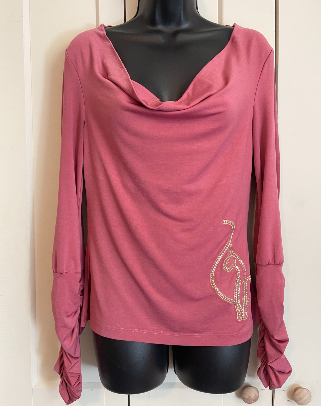 Baby Phat Dusty Pink Cowl Neck Long Sleeve Women's Blouse- L