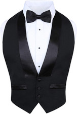 Mens Formal Wool Backless Tuxedo Vest With Bow Tie Classic Black
