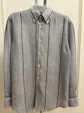 Brunello Cucinelli Men's XL Linen Striped Long Sleeve Button-Down Dress Shirt