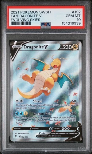 2021 POKEMON SWORD & SHIELD EVOLVING SKIES #192 FA/DRAGONITE V PSA 10