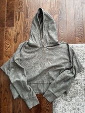 Athleta Women's Gray Green Camo Cropped Pullover Hoodie Knit Long Sleeve Size M
