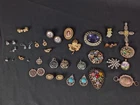 Vintage 30 Pc Costume Jewelry Lot  Earrings Bracelet Brooches Rhinestone