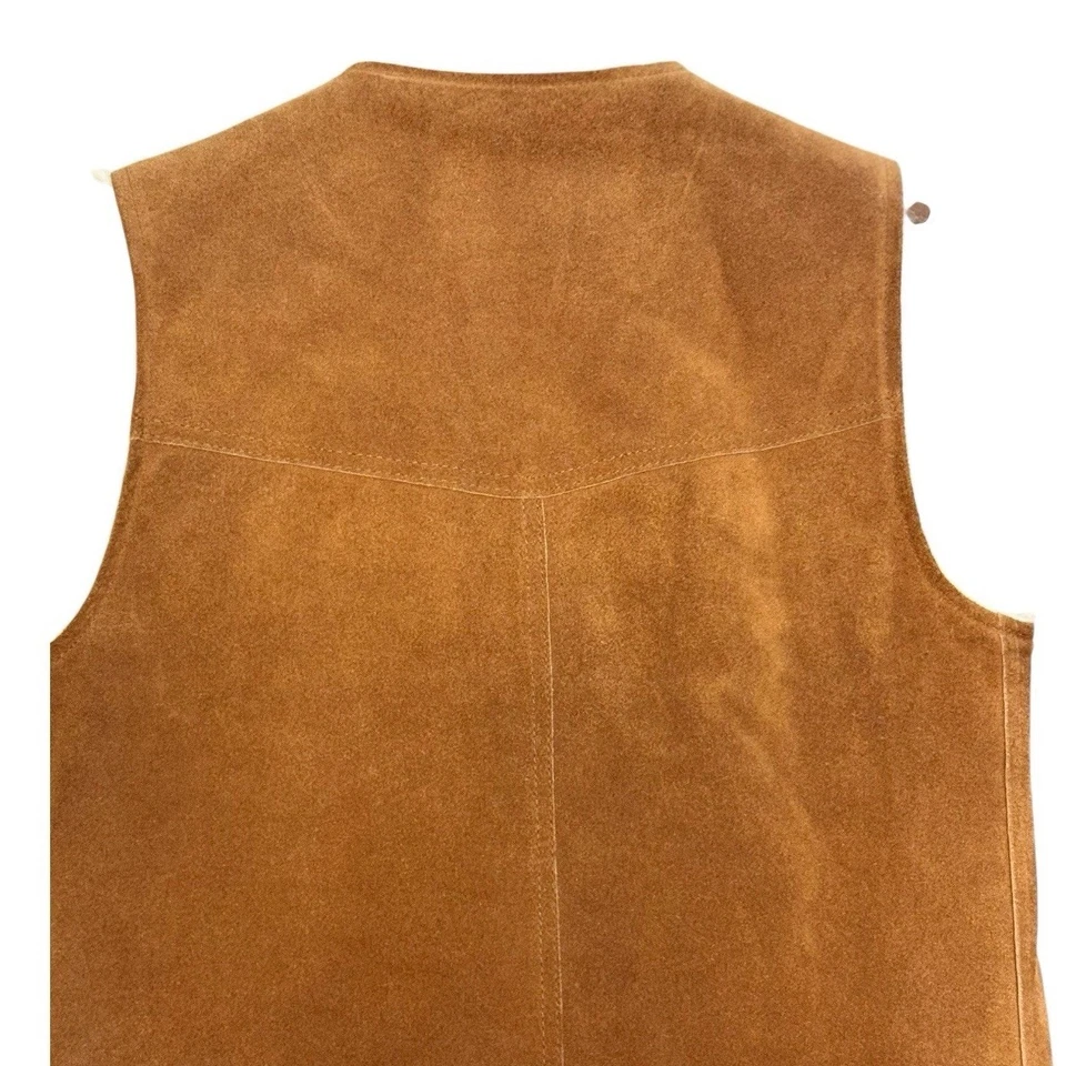 Vtg Sears Suede Sherpa Vest Snap Front Unisex S Western Retro Hippie 70s - Image 4 of 4