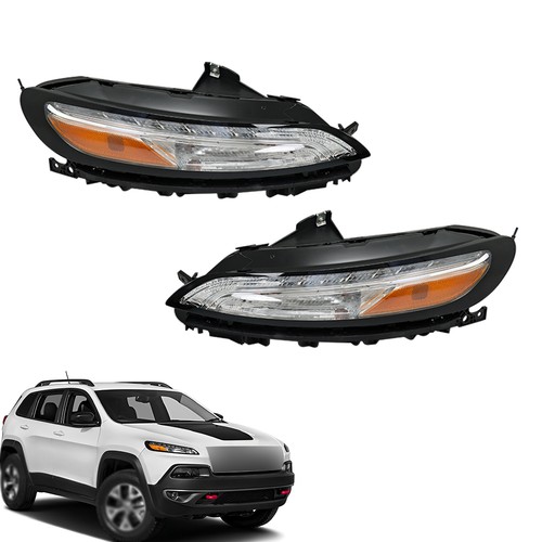 Headlight w/LED DRL/Ballast Halogen For Jeep Cherokee 2014-2018 Right&Left Black - Picture 12 of 12