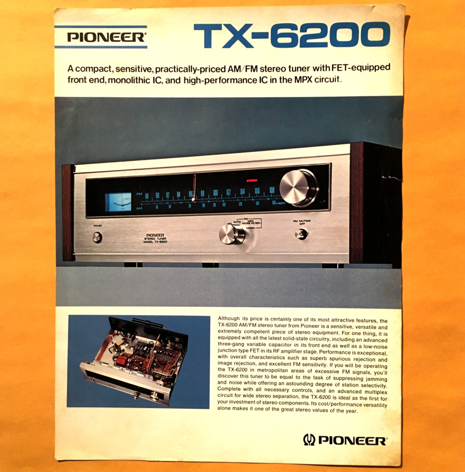 Original Pioneer TX-6200 AM/FM Stereo Tuner Brochure - Genuine Pioneer