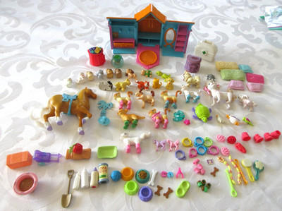 Polly Pocket HUGE LOT - 30+Pets, Accessories, HORSE, DOGS, CATS, TURTLE, BIRDS
