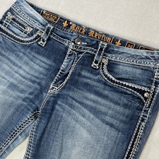 Rock Revival Donna D10 Boot Jeans Women 34x30 Light Wash Distressed Embroidered