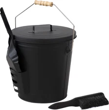 5‑Gallon Ash Bucket with Lid, Shovel & Brush – Metal Ash Can & Cleanup Accessori