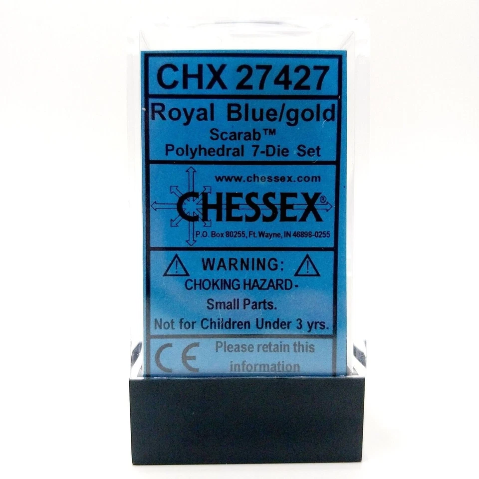 Chessex Royal Blue with Gold Scarab Polyhedral 7-Die Set CHX 27427 Germany - Image 2 of 4