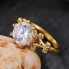 Round Cut Simulated Diamond Pretty Solitaire Band Ring In 14k Yellow Gold Plated