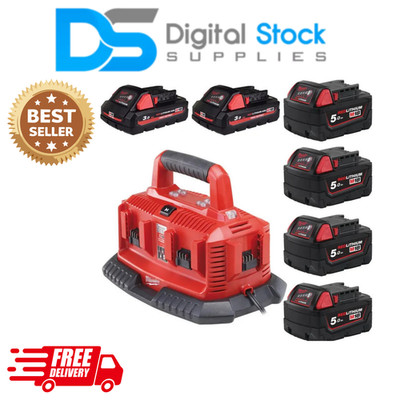 Milwaukee Tool M14-M18 MultiBay Ladegerät mit 4x 5,0Ah & 2x 3,0Ah Akkus