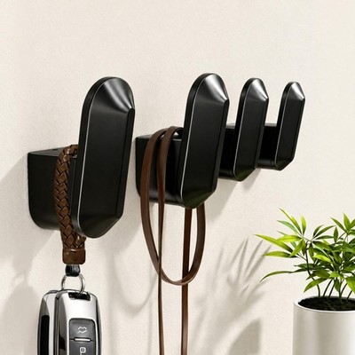 Wall-Mounted Metal Coat Hooks, 4-Pack Black Heavy Duty Aluminum Hanger Hooks ...