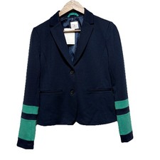 Gap Blazer Womens 2 Navy Blue Green Academy Stretch Knit Career Preppy