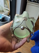 ART DECO 1930S X3 ANTIQUE BAGLEY POSY BOWLS TROUGHS FROSTED GREEN GLASS & CHROME