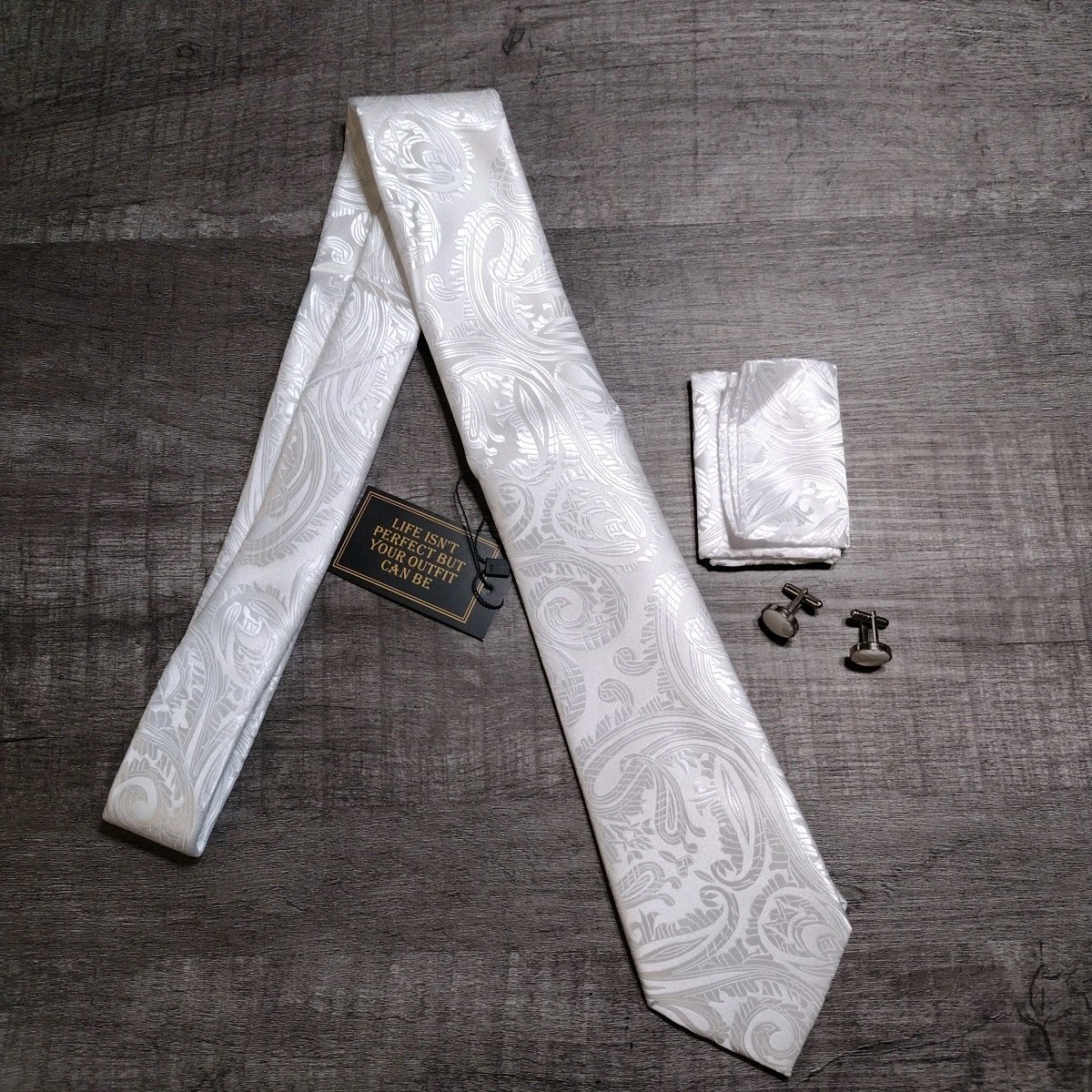 Juego de pañuelos Di Ban Gu 100 % seda corbata + gemelos cachemira blanca 60/3