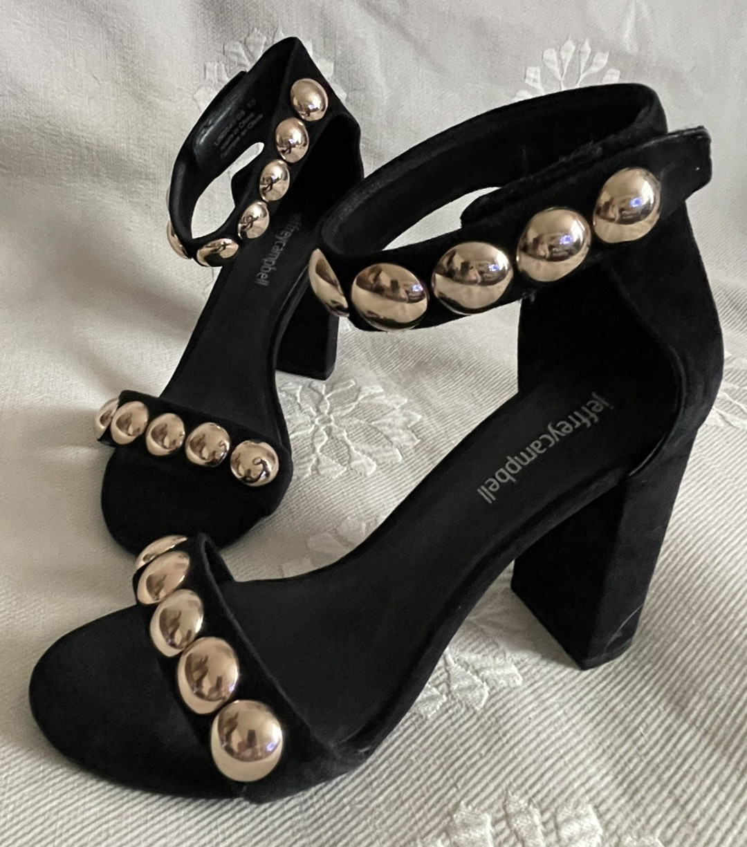 Jeffrey Campbell Black Suede Studded Ankle Strap Sandal Lindsay Sz 7.5