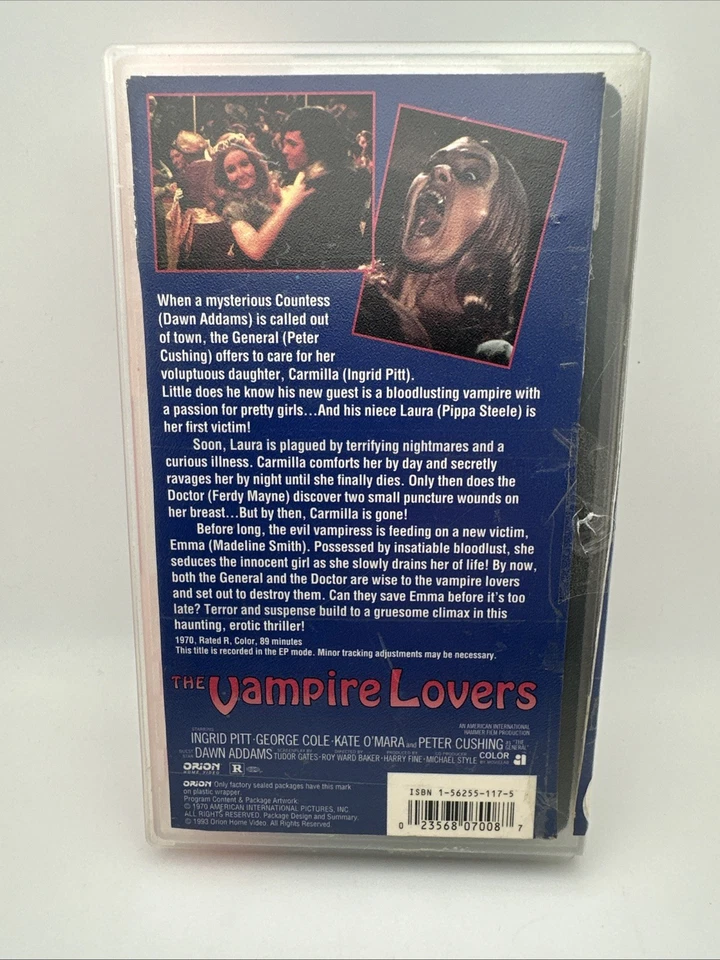 The Vampire Lovers (VHS) Ingrid Pitt, Peter Cushing, RARE HORROR Movie Orion FS - Image 2 of 4