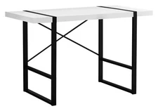 【US】Computer Desk,Home Office,Laptop,48"l,Work,White Laminate,Black Metal,Conte