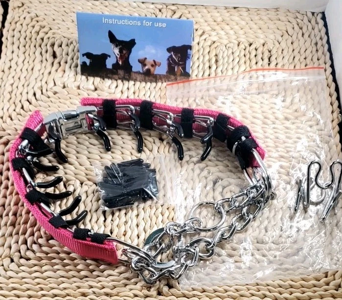 Prong Dog Training Pinch Chain Collar Adjust 23-27 " Quick Release Buckle Pink