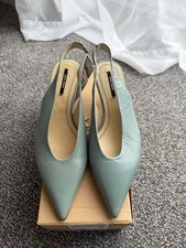 Zara Slingback Leather Kitten High Heel Shoes Sea Green UK Size 3 EU 36