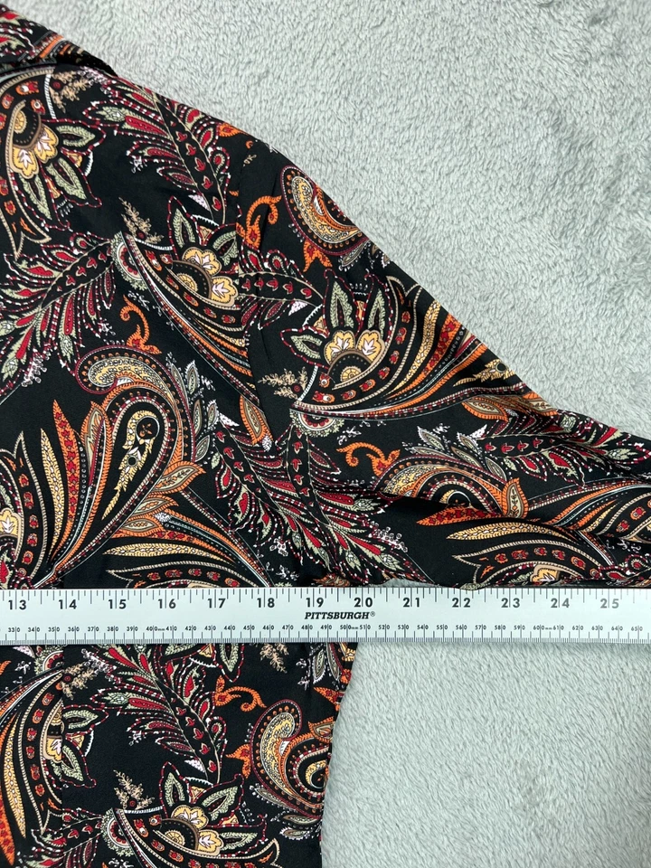 Elementz Button Up Shirt Top Womens Medium Black Paisley Cuban Collar Long Sleev - Image 3 of 4