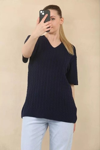 Women's Cable Knitted V Neck Jumper Ladies Long Sleeve Winter Sweater Tops - Picture 6 of 9