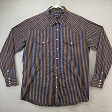 Panhandle Slim Mens Western Shirt XL Brown Blue Striped Long Sleeve Snap Button