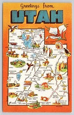 Greetings from Utah Pictorial State Map State Flower Sego Lily Postcard