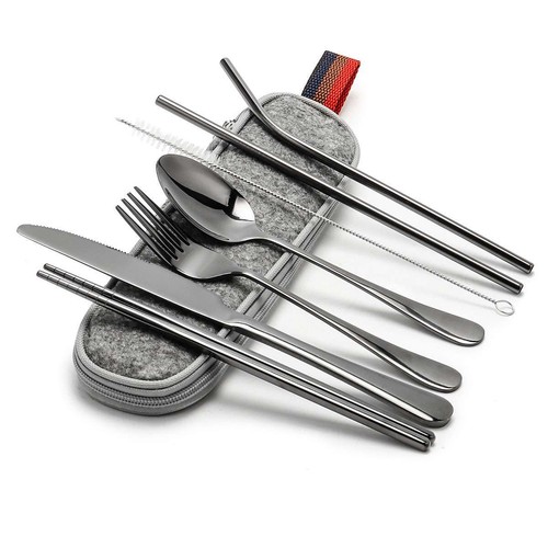 Portable Utensils Travel Camping Cutlery Set 8 Pcs Knife Fork Spoon Flatware Set - 第 14/18 張圖片